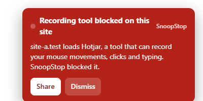 SnoopStop alert: recording tool blocked on this site